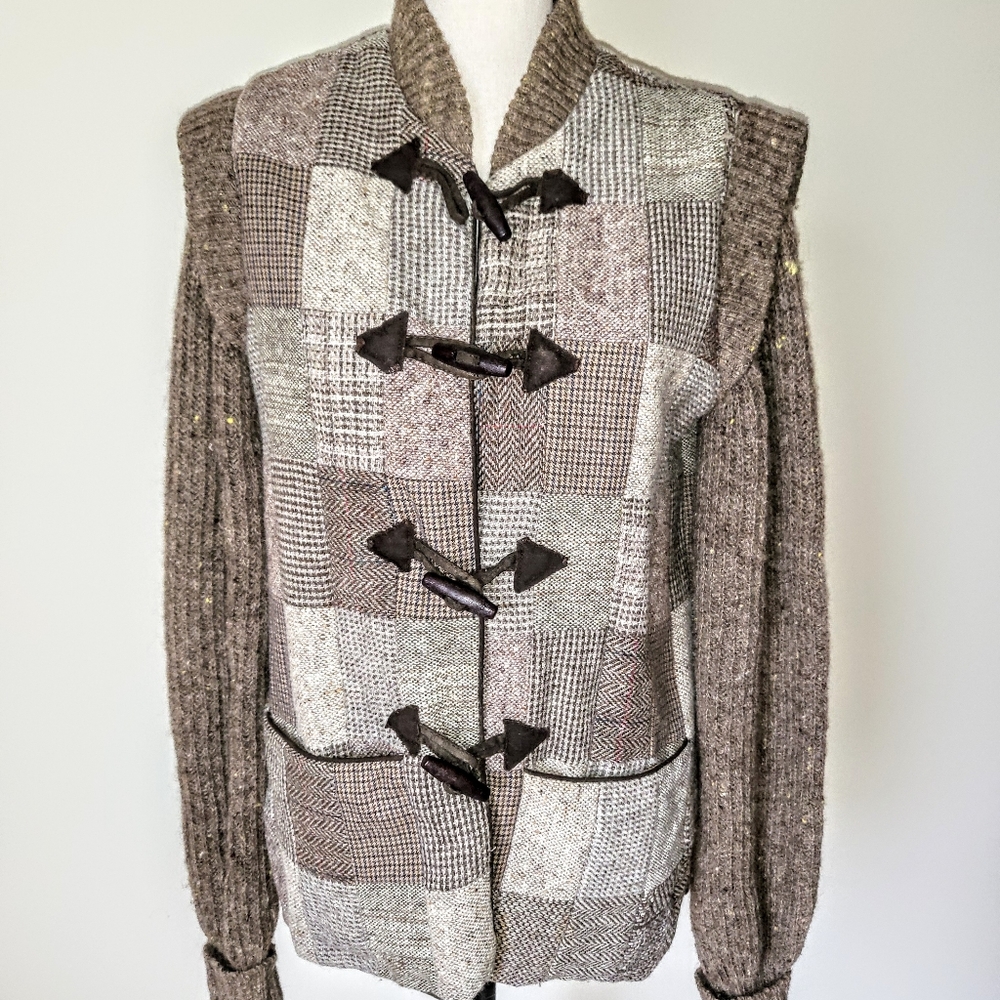 Vintage Irish Wool  Patchwork Sweater Coat - Picture 5 of 8